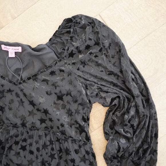 NEW Betsey Johnson Velvet Star Burnout Party Mini Dress Black Womens Size Large - Picture 7 of 12